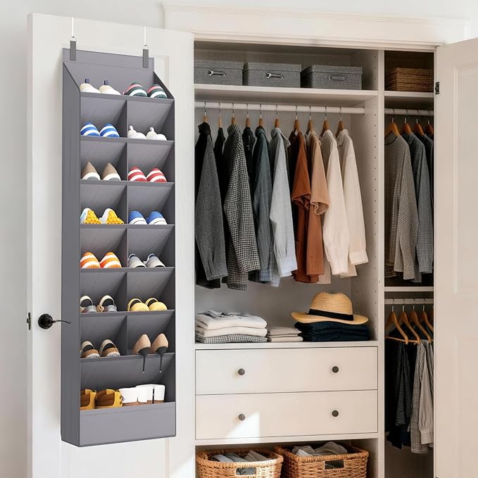Lifewit 8 Tier Over the Door Shoe Organizer with 15 Large Deep Pockets, Fabric Hanging Shoes Shelf for Closet, Dorm Storage, 