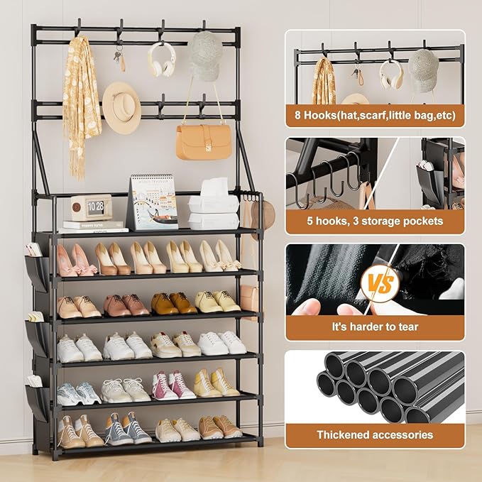 OYREL Shoe Rack 6 Tier Shoes Organizer 24-30 Pairs Shoe Racks for Closet Front Door Entrance Large Capacity Space Saving Shoe