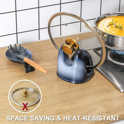 Nihow Pot Lid Holder: Stable Ceramic Pan Lid Holder for Kitchen Counter Decor/Counter top/Stove Top- Heat Resistant & Dishwasher Safe - Elegant Grey (1 PC)