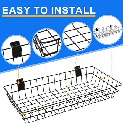 4 Pack Extra Large Slatwall Baskets, 24" x 12" x 4" Slatwall Panel Hanging Wire Basket for PVC Slatwall Ventilated Metal Slat