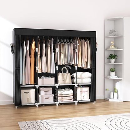 VTRIN Portable Closet for Hanging Clothes 67 Inch Wide Large Capacity Portable Wardrobe Closet with Cover, 4 Storage Shelves 