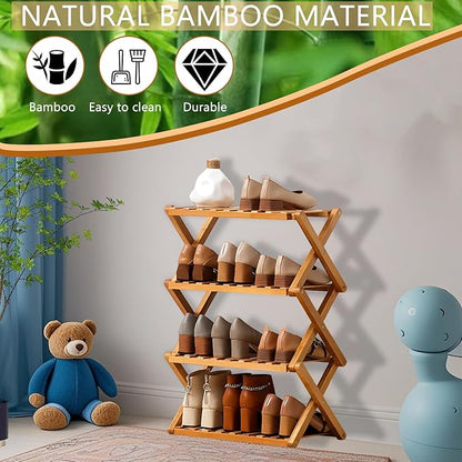 Jessie Bamboo Shoe Rack,Free Standing Shoe Rack for Closet,Portable Folding Shoe Storage Rack, Space Saving,Shoe Shelf for Be
