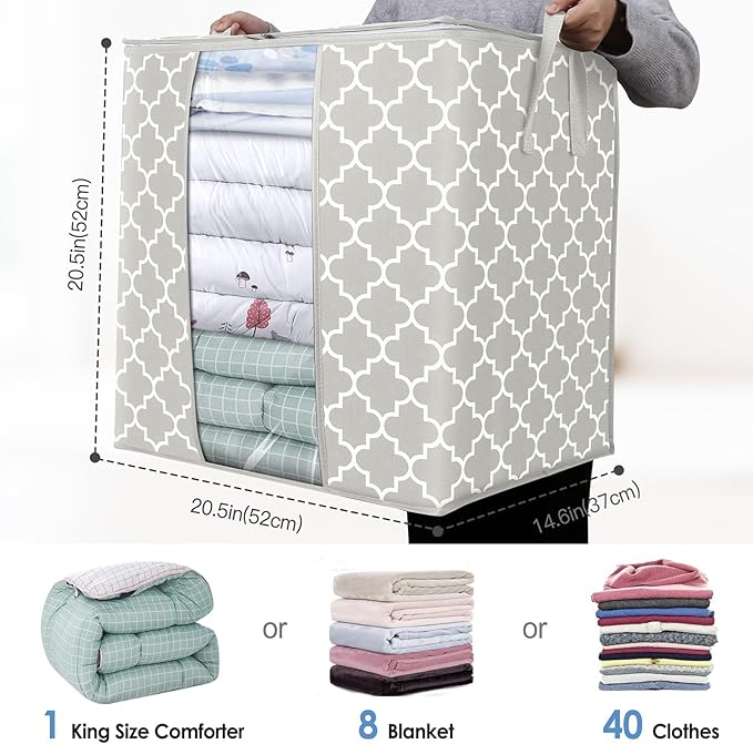 WISELIFE Storage Bags 3 Pack/100L Large Blanket Clothes Organization and Storage Containers for Comforters,Bedding, Foldable 