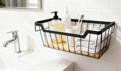 ShabbyDecor Metal Wire Basket with Handles Storage Organizer Stackable Organizing bin for Cabinet Shelf Countertop Under Sink
