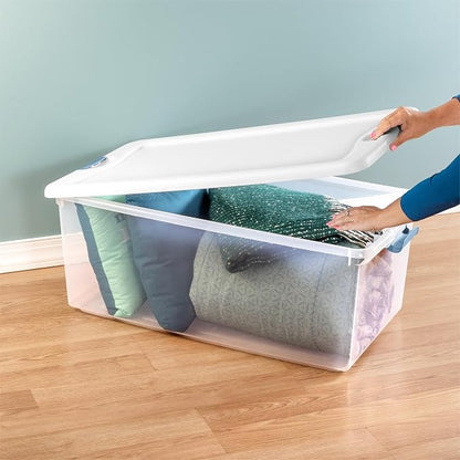 Sterilite 24-Pack Latching Box, Under Bed Storage Bins with Lids, Clear Plastic, 106 Quart - Heavy-Duty Organizing Containers