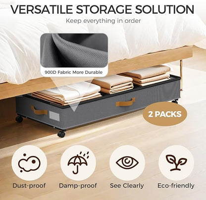 Under Bed Storage with Wheels 2-Pack, 75L XXL Under the Bed Storage Containers Large, 12" Tall Adjustable Storage for Underbe