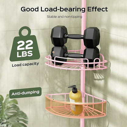 HAMITOR Corner Shower Caddy Tension Pole: 4-Tier Rust-Resistant Adjustable Bathroom Organizer Shelves - 47-121 Inch No-Drill 