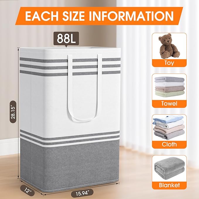 4 Pack Large Laundry Baskets, Laundry Hampers, Freestanding Waterproof Collapsible Clothes Bag with Extended & Reinforced Han