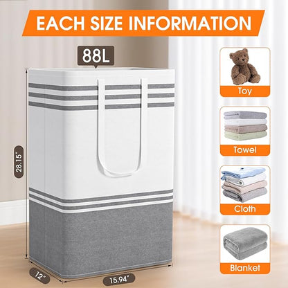 4 Pack Large Laundry Baskets, Laundry Hampers, Freestanding Waterproof Collapsible Clothes Bag with Extended & Reinforced Han