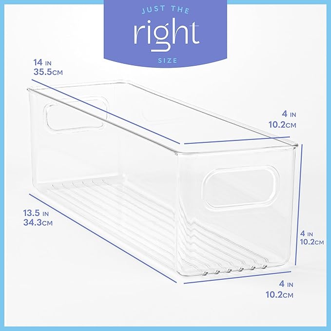 Plastic Food Storage 2 Pack Clear Container Bin with Handles for Organizing Kitchen, Pantry, Refrigerator, Freezer, Pantry, C