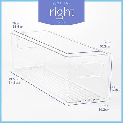 Plastic Food Storage 2 Pack Clear Container Bin with Handles for Organizing Kitchen, Pantry, Refrigerator, Freezer, Pantry, C