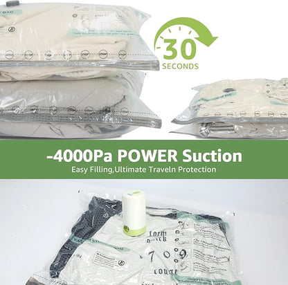 Vacuum Bags for Travel with Rechargeable air Pump, 3 Sizes Vacuum Seal Bags for Clothing, Space-Saving Compression Storage Ba