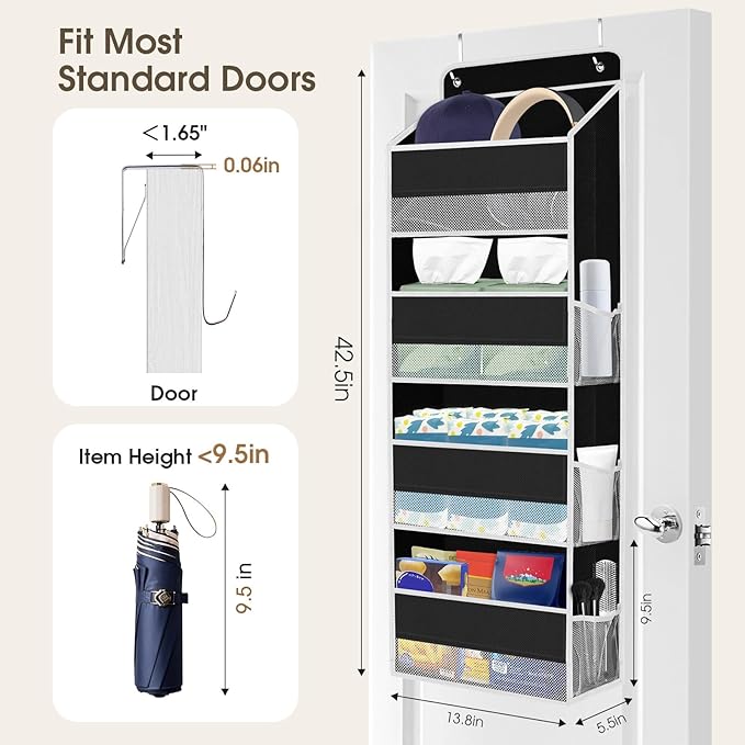 SpaceHacks 2 Pack Over The Door Organizer, Hanging Storage Organizer with Clear Window, 40lb Ultra Sturdy Large Capacity Room