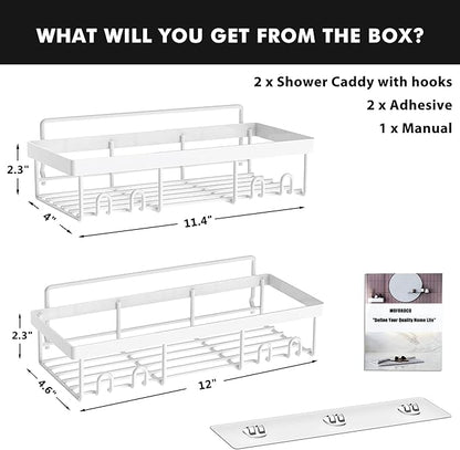 Moforoco Shower Caddy Shelf Organizer Rack, Self Adhesive Black Bathroom Shelves Basket, Home Farmhouse Wall Inside Organizat