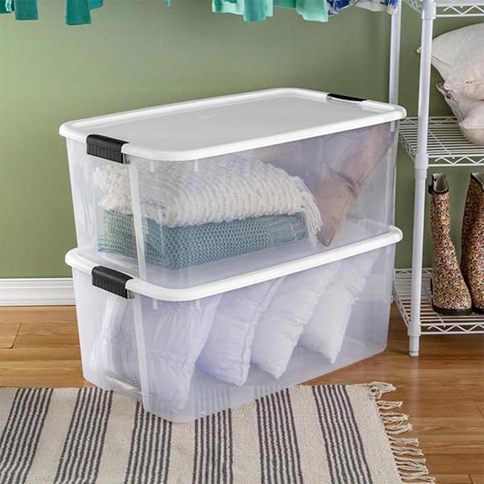 Sterilite 8-Pack Ultra Latching Box, Storage Bins with Lids, Clear Plastic, 116 Quart - Heavy-Duty Organizing Containers for 