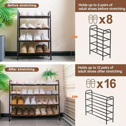 Gonfoam 4-Tier Expandable Shoe Rack,Adjustable Shoe Shelf Storage Organizer Heavy Duty Metal Free Standing Shoe Rack for Entr