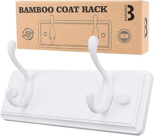Badiano Wooden Coat Rack, Wall-Mounted Organizer for Closet, Entryway, Hallway, Foyer, Bedroom, Heavy Duty Double Hooks for H