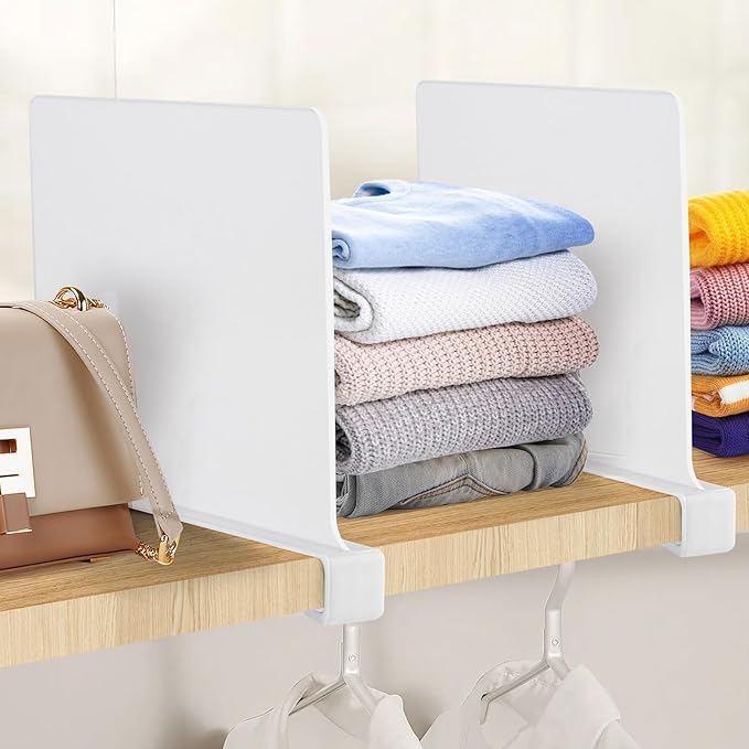 JOY DECOR 12 Pack Acrylic White Shelf Dividers for Closets Organizer and Storage Adjustable Vertical Wood Shelf Closet Separa