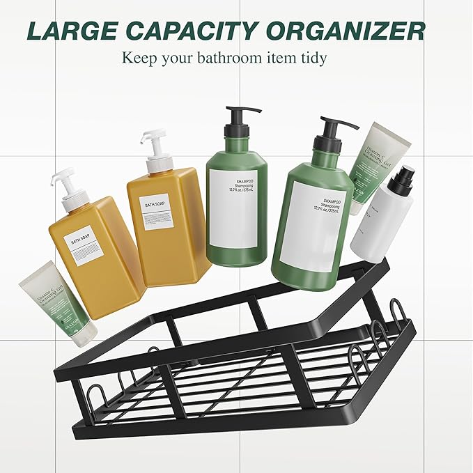Youvip Shower Caddy Adhesive,No Drill Bathroom Organizer with Soap Holder,Large Capacity Rustproof Shelves for Inside Shower,
