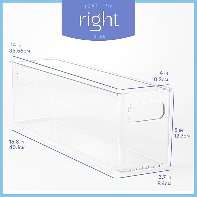 Plastic Food Storage 4 Pack Clear Container Bin with Handles for Organizing Kitchen, Pantry, Refrigerator, Freezer, Pantry, C