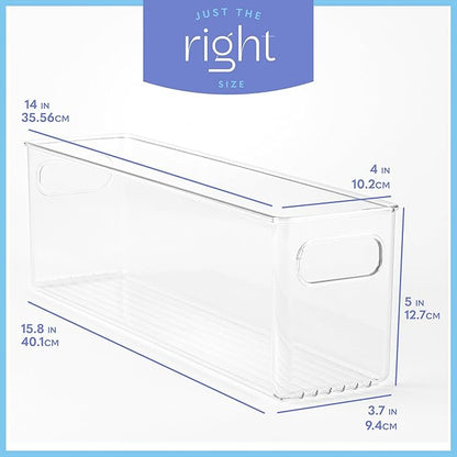 Plastic Food Storage 4 Pack Clear Container Bin with Handles for Organizing Kitchen, Pantry, Refrigerator, Freezer, Pantry, C