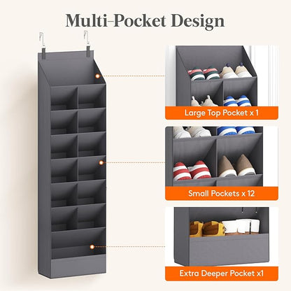 Lifewit 8 Tier Over the Door Shoe Organizer with 15 Large Deep Pockets, Fabric Hanging Shoes Shelf for Closet, Dorm Storage, 