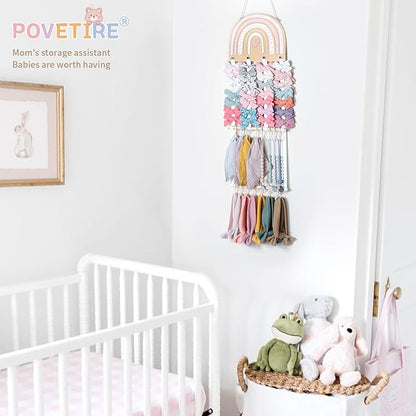POVETIRE Headband Holder Bow Holder for Girls Hair Bows,Rainbow Hair Accessories Organizer Storage Wall Hanging Display for N