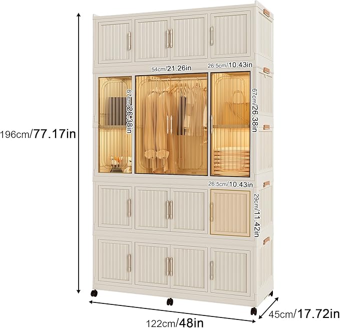 Leavader Portable Wardrobe Closet Storage Organizer for Clothes, Large Collapsible Plastic Wardrobe with Wheels, Foldable Clo