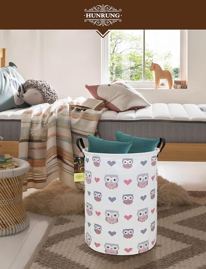 HUNRUNG Laundry Hamper,Large Canvas Fabric Lightweight Storage Basket Toy Organizer Dirty Clothes Collapsible Waterproof for 
