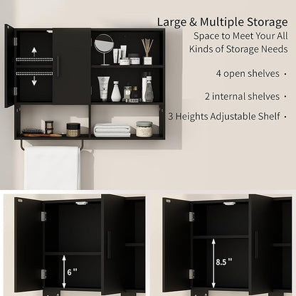 Medicine Cabinet, Wooden Bathroom Wall Cabinet with 2 Doors, Adjustable Shelves & Towel Bar, Over Toilet Storage Cabinet Wall