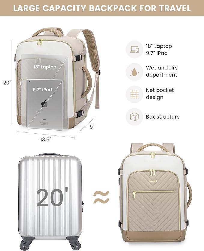 LOVEVOOK Large Travel Backpack for Women, 50L Carry on Backpack Airplane Approved, TSA Personal Item Travel Bag for Women fit