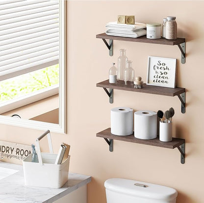 YGEOMER Brown Floating Shelves for Wall, 16.5 Inch Farmhouse Wall Shelves for Bedroom, Bathroom Storage, Living Room and Kitc