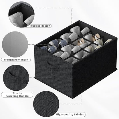 FHSQX 2 Pack Shoe Organizer for Closet,Foldable Shoe Organizer,Fits up to 24 Pairs,Storage Containers With Bottom Support for