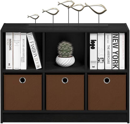 Furinno BASIC Book Shelf, 6-Cube Bookshelf with Open Shelf, 3 x 2 Bookcase with Storage Bins, Closed Back, Horizontal, 11.9 x