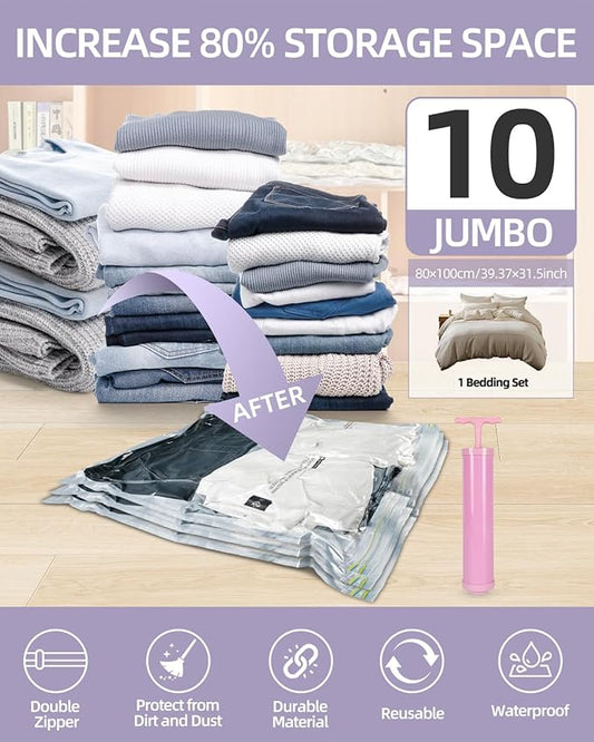 Vacuum Storage Bags for moving, Vacuum Seal Bags for Memory Foam, Latex, Clothing & Bedding, Space Saver Bags for Organizatio