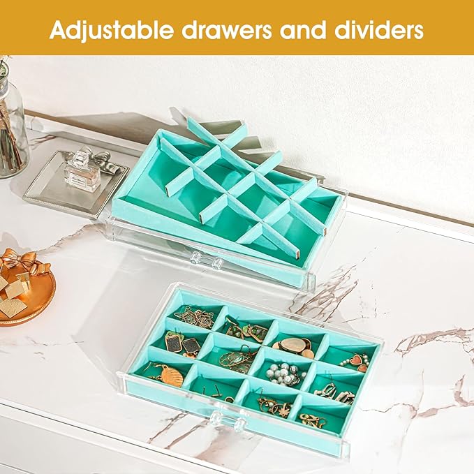 ProCase Earring Holder Organizer Jewelry Box with 3 Drawers, Acrylic Clear Earring Case with Adjustable Velvet Trays for Wome