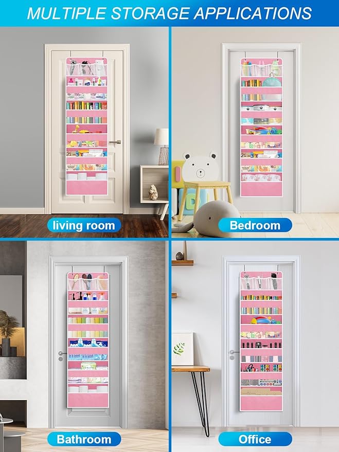 Over the Door Organizers Storage - 5 Shelf Hanging Storage shelves Door Organizer with Pockets, Anti Tilt 44 lb Load Behind D