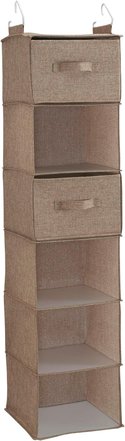 Household Essentials 6 Shelf Hanging Closet Organizer, Hanging Closet Shelf, Fabric Poly Linen and PEVA Shelving