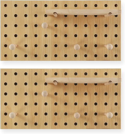 Beige Wood Pegboard Modular Display Wooden Pegboard Combination Wall Organizer Storage Wall Hooks Shelf for Home, Office, Bat