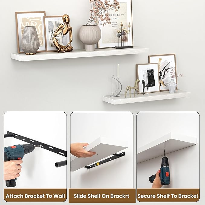 Heimlove Floating Shelves for Wall 32 Inch,Mounted Storage Wood Shelves with Invisible Brackets Hanging Shelf for Bedroom Liv