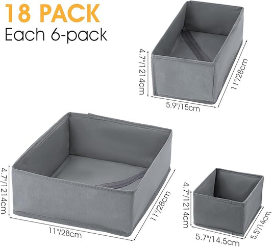 18 Pack Dresser Organizer Bins for Clothes Drawer Organizer Clothes, Underwear Bra Sock Organizers Fabric Closet Organization