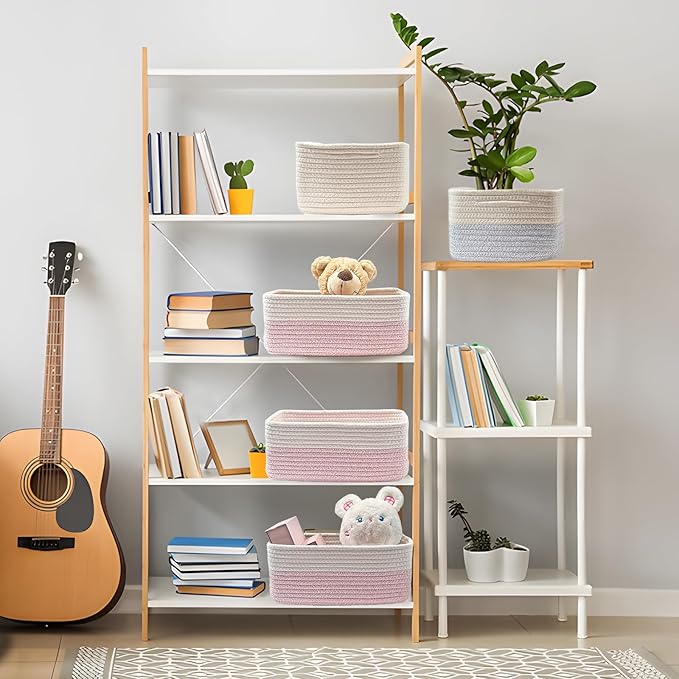 COMFY-HOMI 13" x 8.5" x 5.1" Storage Baskets for Organizing | Cotton Rope Woven Basket | Toy Storage Bin Box | Basket for She