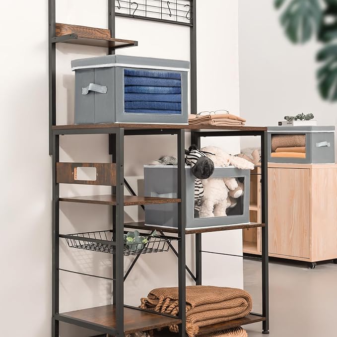 Homsorout Stackable Storage Bins with Lids - Medium Storage Box with Lids, Foldable Closet Boxes for Organizing, Wardrobe Clo