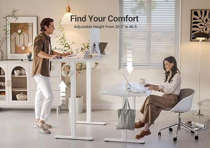 YDN Electric Standing Desk, 55 x 24 Inches Adjustable Height Stand up Desk with Cable Management, Home Office Desks with Splice Board & Frame, White Top