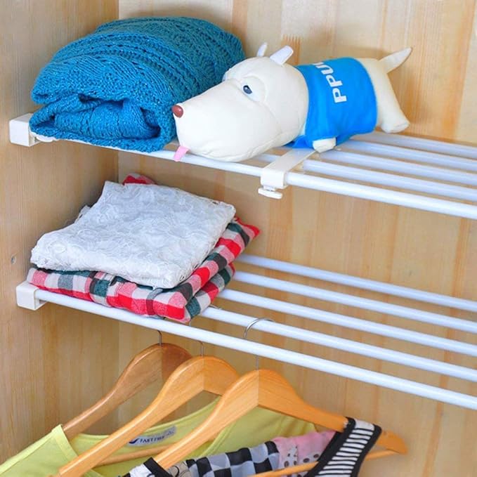 Adjustable Shelf Organizer Expandable Closet Shelf and Rod with No Drilling for Wardrobe Cupboard Kitchen Bookcase (11.5" - 1