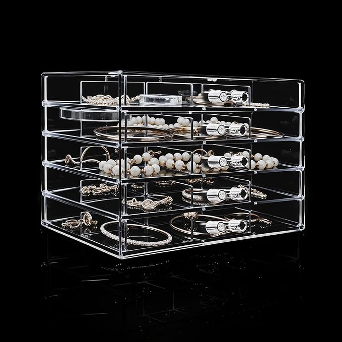 Clear Acrylic Jewelry Storage Box, Earring Jewelry Organizer with 5 Drawers, 5-Layer Jewelry Box for Women, Earrings Display 