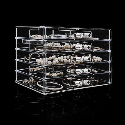 Clear Acrylic Jewelry Storage Box, Earring Jewelry Organizer with 5 Drawers, 5-Layer Jewelry Box for Women, Earrings Display 