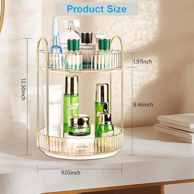 360 Rotating Makeup Organizer - Large Capacity Spinning Perfume & Cosmetic Skincare Holder for Vanity & Countertop (Vibrant O