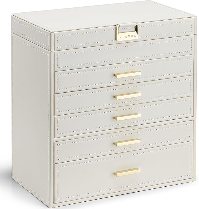 Vlando 6 Layer Large Jewelry Box - Jewelry Holder Organizer, Jewelry Box Organizer for Drawer Necklace Ring Bracelet and Watc