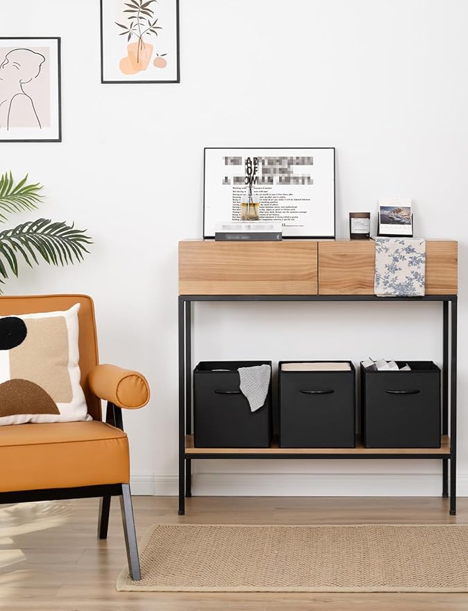 StorageWorks Black Storage Cubes, 11-inch Leather Bins with Handle, Cube Organizer Baskets for Shelves and Closet, Collapsibl